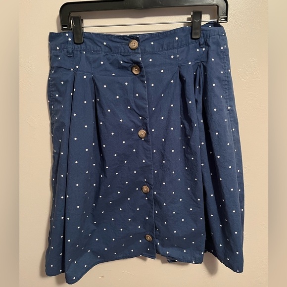 Lands End Blue and White Polka Dot Button-Front Midi Skirt - Picture 5 of 12